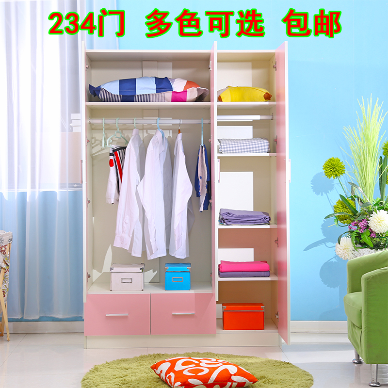 简易现代大衣柜实木质板式组合整体衣柜实木2门3门4门衣橱包邮