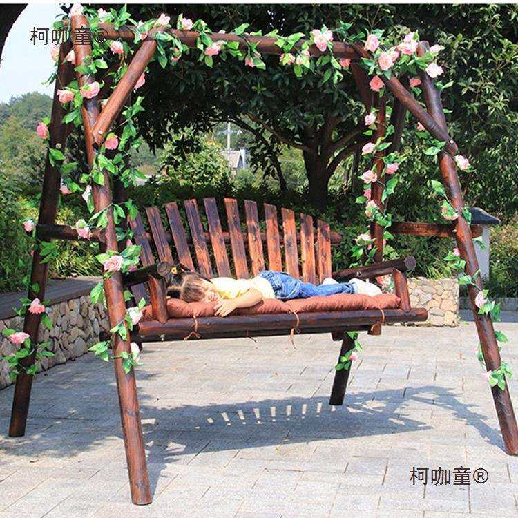 秋千炭化防腐木户外庭院双人金典原木大秋千室内吊椅室外花麦太保