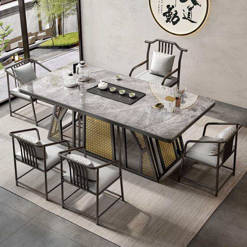 现代简约轻奢岩板茶桌椅组合办公室客厅家用阳台小户型烧水壶一体