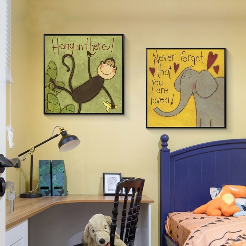 儿童房装饰画墙面壁画床头卧室挂画男孩房间猴子卡通动物布艺壁画图片