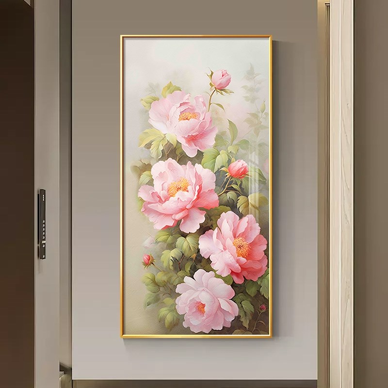 牡丹花挂画花开富贵入户玄关装饰画走廊过道轻奢油画客厅高端壁画图片