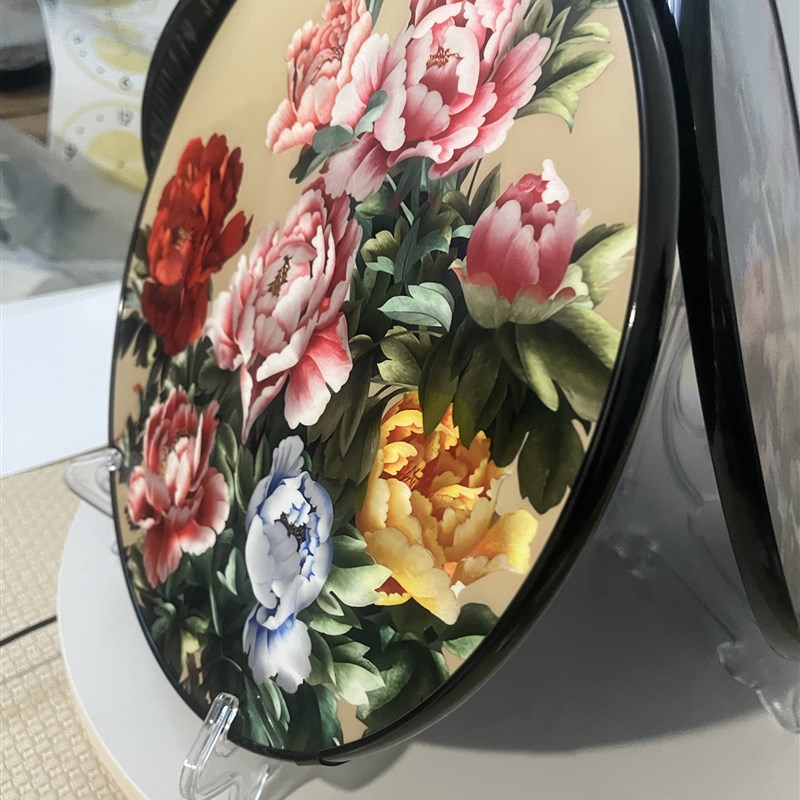 复古花开富贵牡丹装饰画摆件新中式入户玄关客厅餐厅轻奢卧室摆台图片