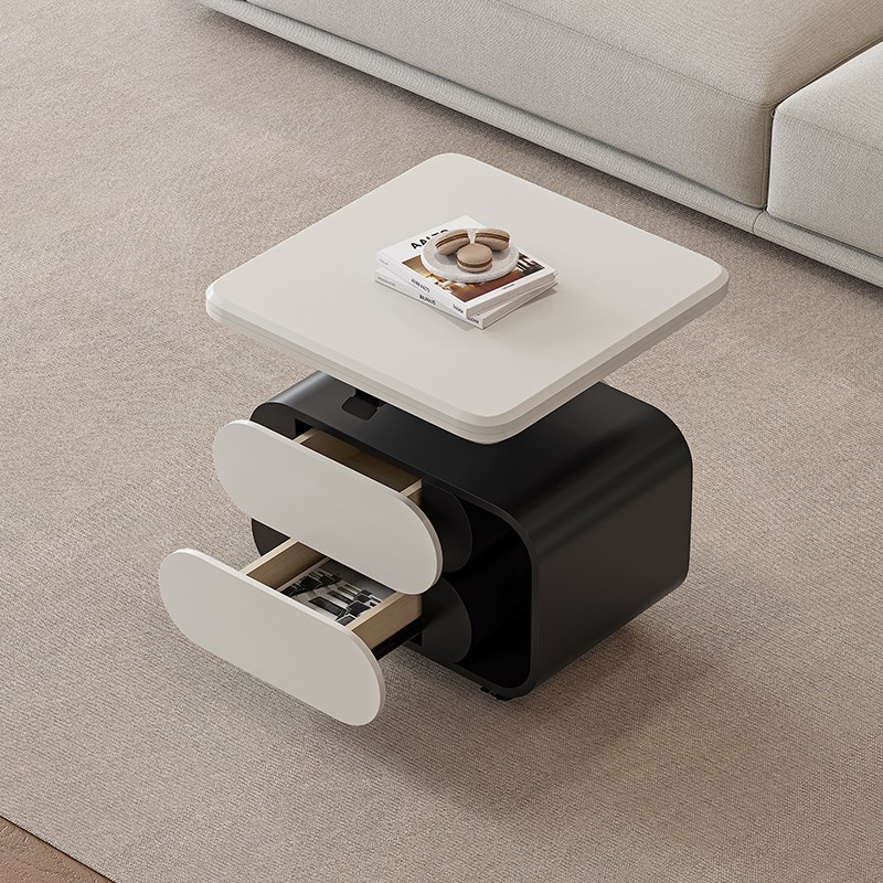 意式极简可移动茶几升降折叠旋转餐桌长方形客厅家用小推车边几