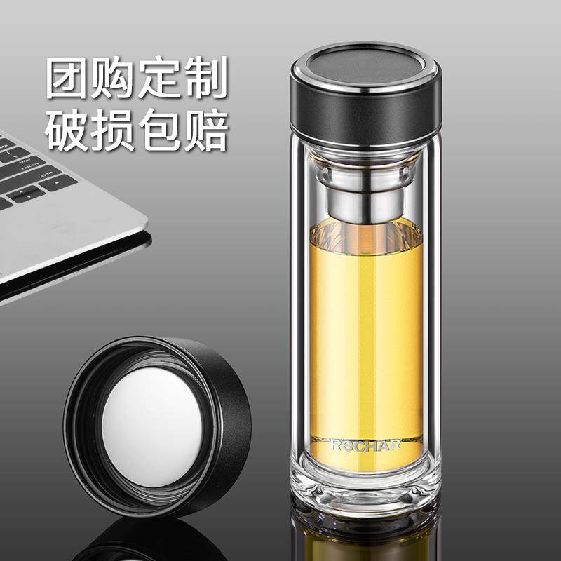 ql@5N玻璃杯男士办公室双层耐高温商务茶杯加厚耐热防爆杯子泡茶