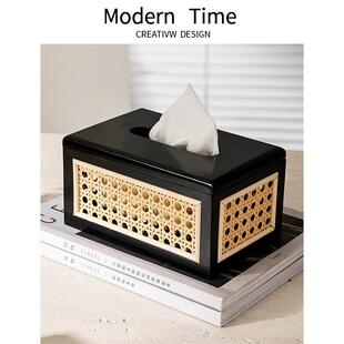 Rattan Tissue Box实木仿藤编纸巾盒餐巾纸抽纸盒家居卧室纸抽盒
