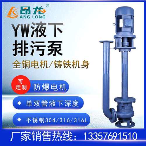 YW不锈钢立式液下排污泵单双管防爆电机河道水池清淤耐腐蚀排污泵