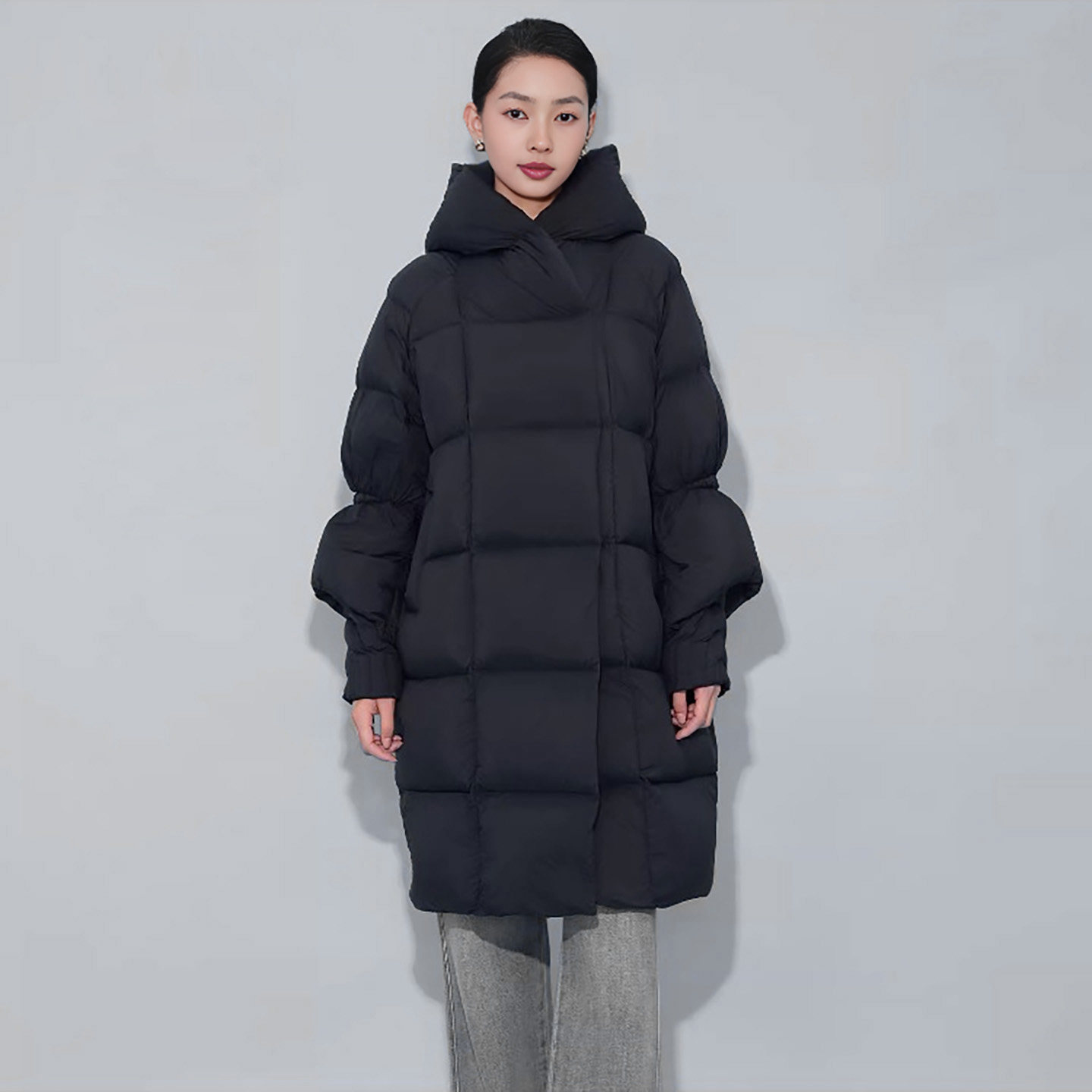 朗曼笛过膝鹅绒服女宽松连帽加厚中长款黑色百搭高充绒通勤外,女装/女士精品,羽绒服,淘宝优惠券,粉丝福利购,淘宝优惠卷