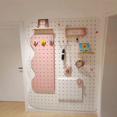 玄关洞洞板入户实木置物架穿衣镜一体带镜子定制尺寸造型墙挂衣架