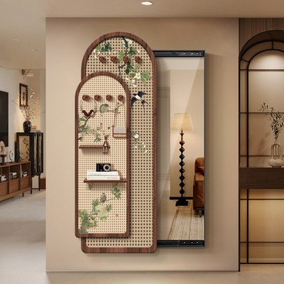 中古风洞洞板隐形穿衣镜子一体隐藏式推拉全身镜暗藏式入户玄关镜