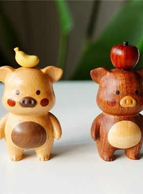 Joe原木猪猪咸鱼猪诸事皆宜创意桌面不焦虑猪磁吸桌面装饰实木