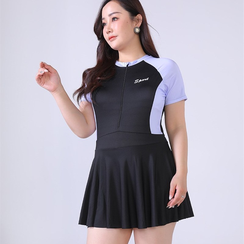 紫色连体泳衣女款泡温泉游泳衣裙式保守微胖mm大码2025泳装夏季