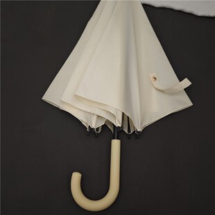 治愈淡奶油黄色系~双龙骨强抗风自动长柄雨伞P简约大弯勾舒服手柄