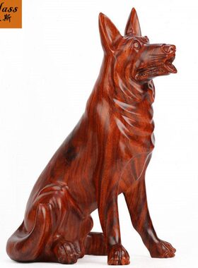 红木 大号木雕肖狗生狗 工艺品狼木雕家居装饰摆件50班德拉斯