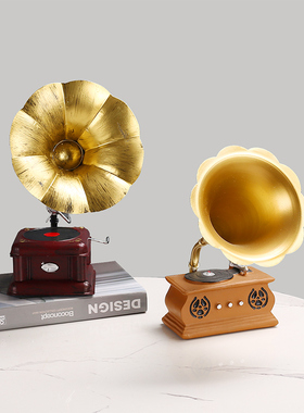 新中式铁艺留声机唱片机模型家居饰品客厅公P司餐厅摆放软装摆件