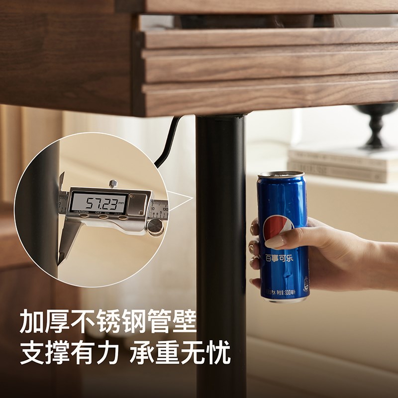 黑胡桃木可移动边几带轮可升降乌金石小边几床头柜沙发侧边柜整装