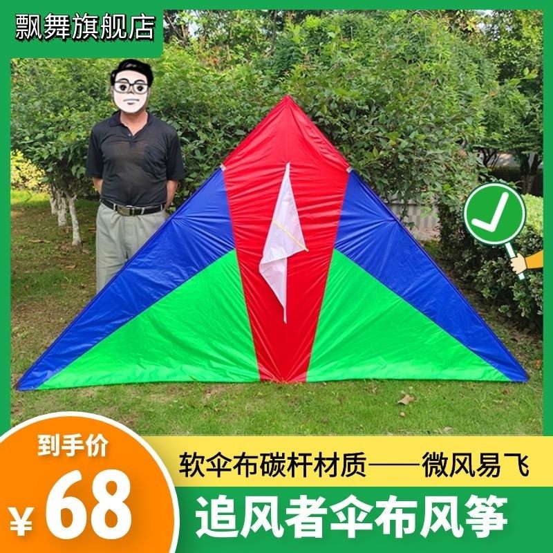 追风者风筝软伞布碳杆大型微风三角F风筝夜光布成人儿童易飞初学