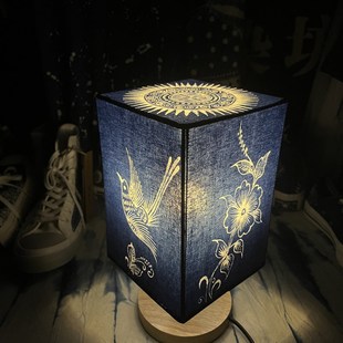 蜡染台灯定制床头灯台灯方形非遗技艺文创文艺礼物传统.装饰灯饰