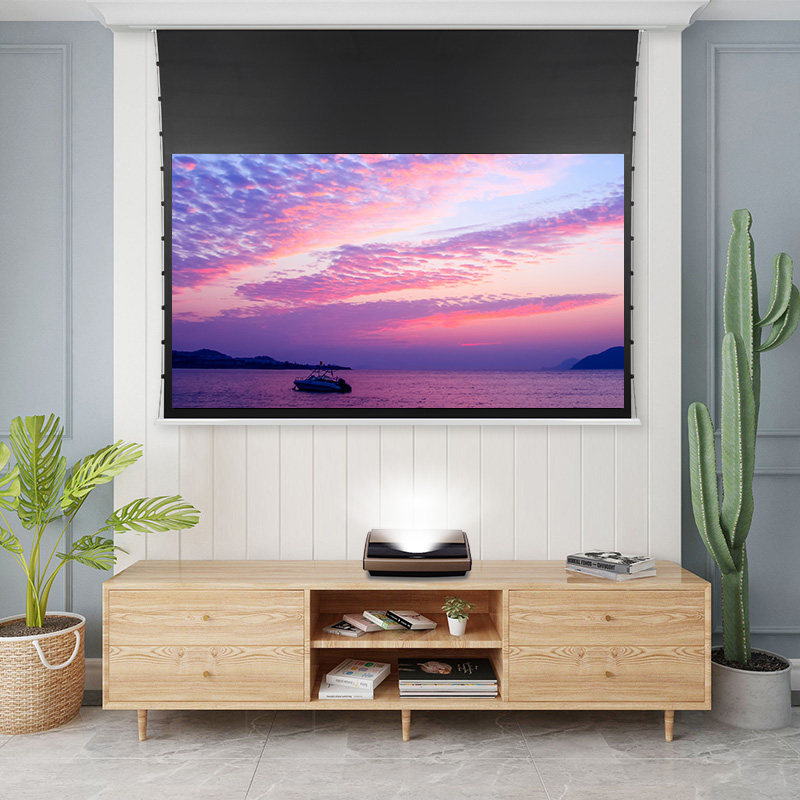 亿立隐藏式天花板电动幕布100英寸120英寸嵌入式天花幕投影幕布