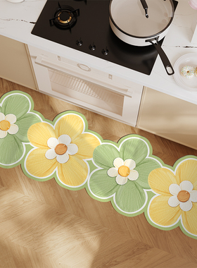 清新花卉厨房专用地垫防水防油免清洗可擦长条防滑pvcY地毯脚垫子
