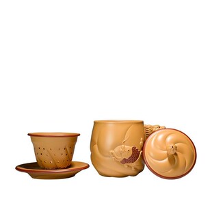 宜兴手工紫砂杯全纯段泥鱼化龙茶杯家用带盖男女士办公茶具水杯子