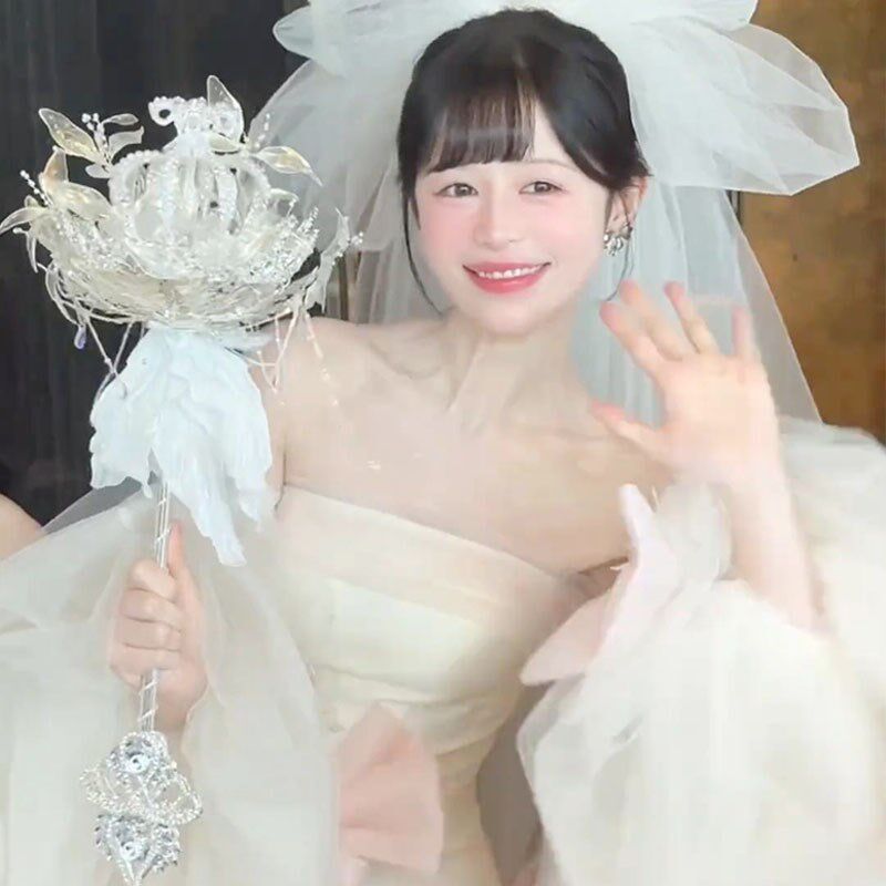 十樱婚礼权杖蓝色岛屿新娘结婚定制团扇手捧花diy材料包