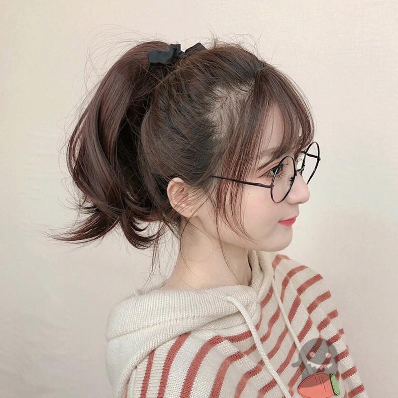 真发马尾假发女真人发丝25逼真绑D带式女生梨花短卷发大波浪马尾