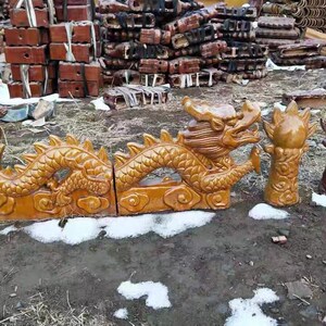 仿古古建配件陶瓷龙跑兽二v龙戏珠青瓦龙琉璃瓦龙双龙戏珠屋顶脊