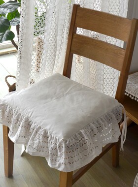 欧式法式白色inks蕾丝刺绣荷叶边纯棉布艺透气坐垫椅垫座垫可拆洗