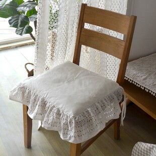 欧式法式白色inks蕾丝刺绣荷叶边纯棉布艺透气坐垫椅垫座垫可拆洗