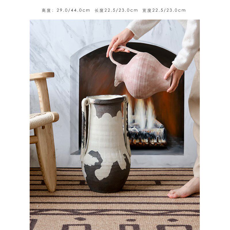 摩洛哥手工《瓶稳》天然陶泥 侘寂落地花瓶摆件