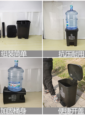 垃圾箱大容量垃圾桶商用家用大号带盖脚踏式工业S黑色干垃圾分类