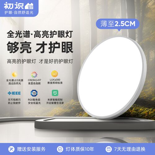 初识灯饰 超薄高亮全光谱护眼吸顶灯 现代简约卧室儿童房圆形灯具