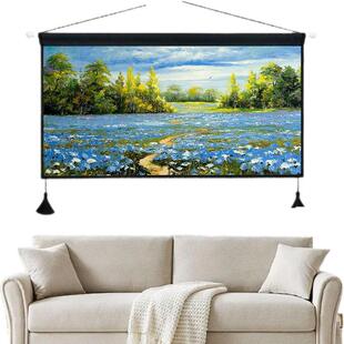 山水画挂画背景挂布高级家庭免打孔卧室餐厅客厅墙上装饰画长条