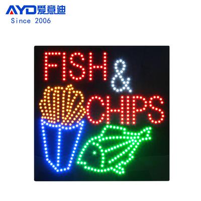 LED广告牌炸鱼薯条橱窗招牌室内LED FISH CHIPS SIGN 60x60cm