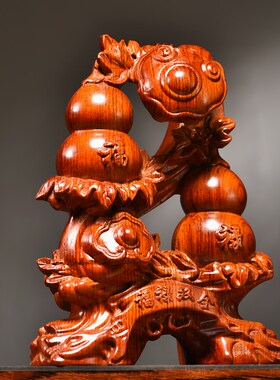 花梨木雕葫芦摆件新中式实木福禄双全家居客厅装饰送礼工艺品摆设