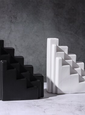 现代简约北欧几何黑白陶瓷花瓶花插摆件家居样板间桌面软装饰品