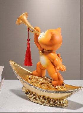 一帆风顺招财猫帆船摆件玄关客厅办公室前台酒柜装饰乔迁开业礼物