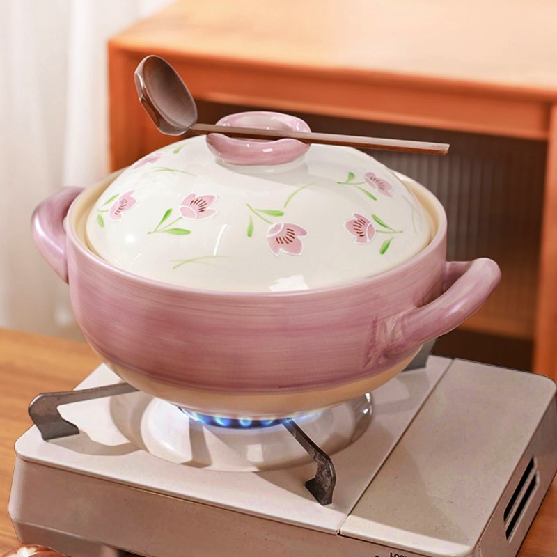 日式小清新手绘陶土锅陶瓷煲汤砂锅耐高温炖锅家用汤锅沙锅炖煮锅