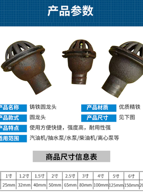 自吸水泵底阀止水阀1寸1.2寸1.5寸2寸2.5寸3寸4寸铸铁底阀 莲蓬头