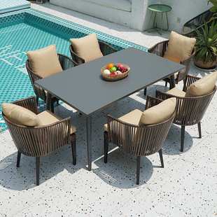 户外桌椅别墅庭院防雨藤椅室外露台外摆桌子阳台藤编休闲桌椅组合