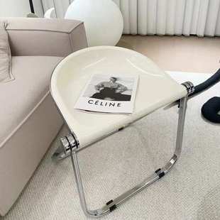 奶油风透明折叠凳家用亚克力现代化妆凳中古餐厅餐椅凳子金属