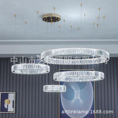 简约现代北欧酒店大堂客厅餐厅复式楼楼梯间轻奢LED水晶圆环吊灯