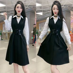 2024早春新款小个子收腰显瘦套装时尚简约长Q袖衬衫马甲两件套女