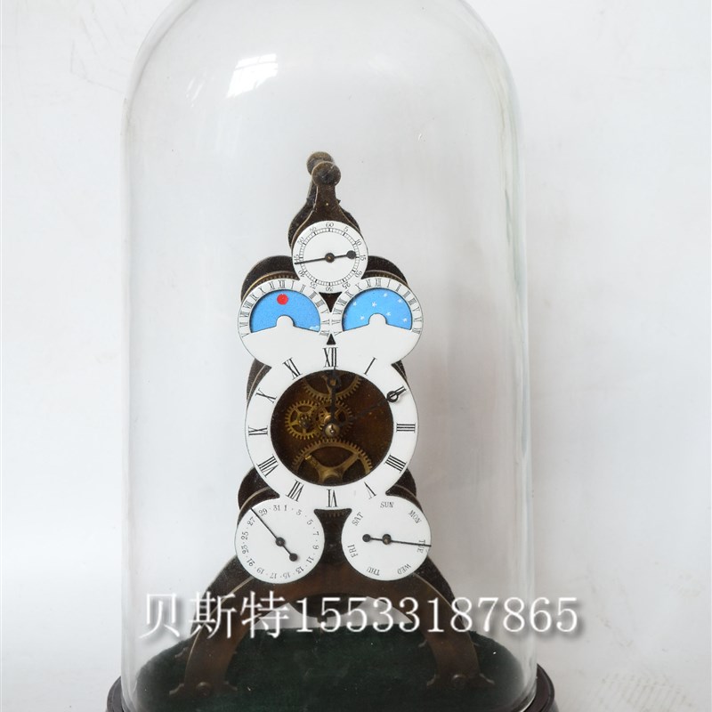 钟仿古机械星辰日月骨架欧式x装饰家居静音全铜机芯老式上弦钟