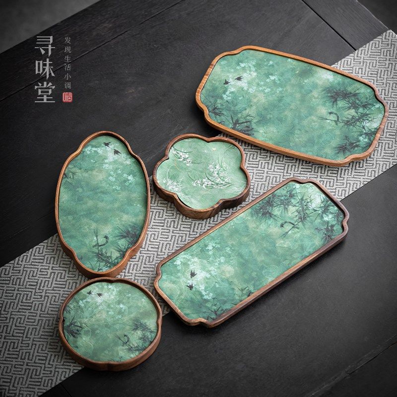 国风胡桃木干泡盘壶承中式雅致实木织锦小茶盘托盘家用茶具壶垫,餐饮具,茶盘,淘宝优惠券,粉丝福利购,淘宝优惠卷