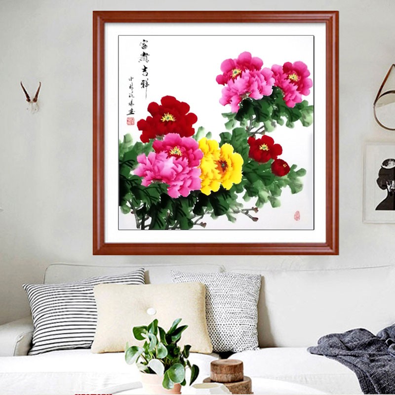 手绘国画牡丹画葫芦柿子葡萄花鸟装饰客厅挂画S卧室玄关餐厅斗方