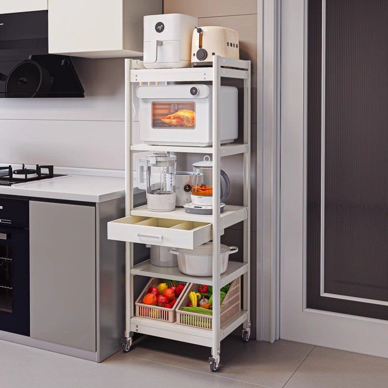 厨房微波炉架子置物架窄款落地多层小型烤箱电饭锅带抽屉收纳架l1,厨房/烹饪用具,微波炉置物架,淘宝优惠券,粉丝福利购,淘宝优惠卷