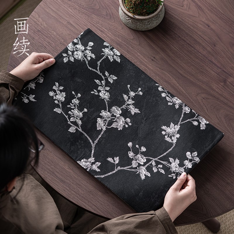 画续白色牡丹织锦干泡席茶席加厚茶席桌旗隔热垫茶桌干泡茶垫子