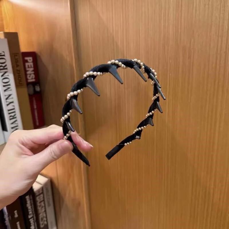 红色植绒珍珠波浪发箍女高颅顶头箍洗脸防滑压发卡高级感秋冬新款