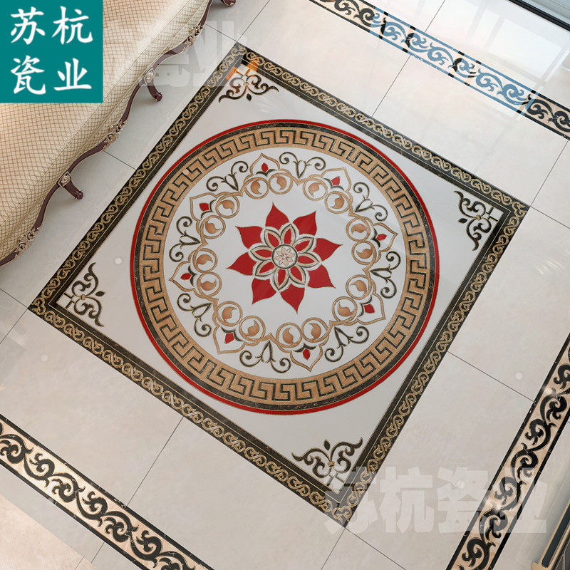 客厅瓷砖拼花80X80 玄关入户欧式拼图抛晶砖酒Q店大堂餐厅地砖地